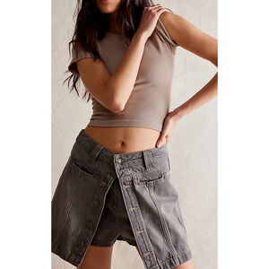 NEW FREE PEOPLE WE THE FREE WASHED GREY MIDNIGHT SUN SKORT DENIM MINI SKIRT 31